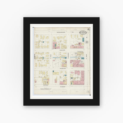 Old map wall art mockup — black gallery frame with white mat — Sanborn Fire Insurance Map from Kalamazoo, Kalamazoo County, Michigan (1891), Sheet #0006