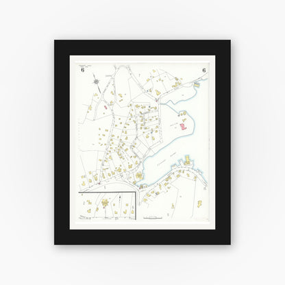 Old map wall art mockup — black gallery frame with white mat — Sanborn Fire Insurance Map from Cohasset, Norfolk County, Massachusetts (1935), Sheet #0006