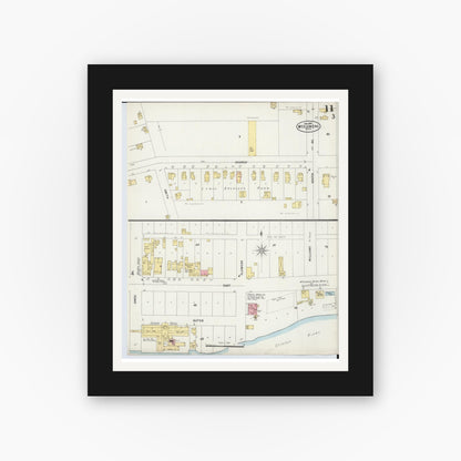 Old map wall art mockup — black gallery frame with white mat — Sanborn Fire Insurance Map from Mount Clemens, Macomb County, Michigan (1897), Sheet #0011