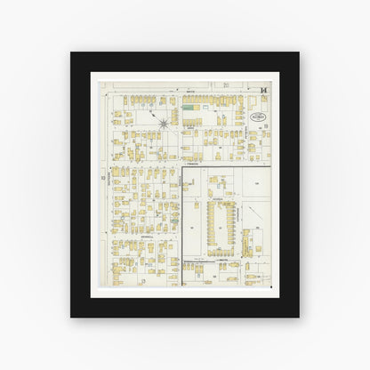 Old map wall art mockup — black gallery frame with white mat — Sanborn Fire Insurance Map from Key West, Monroe County, Florida (1899), Sheet #0014