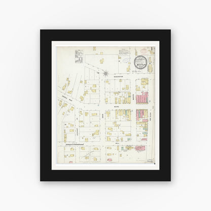 Old map wall art mockup — black gallery frame with white mat — Sanborn Fire Insurance Map from Waterloo, De Kalb County, Indiana (1897) - Complete Map Set
