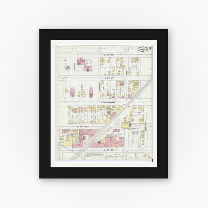 Old map wall art mockup — black gallery frame with white mat — Sanborn Fire Insurance Map from Canton, Stark County, Ohio (1891), Sheet #0009