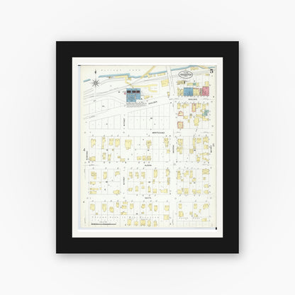 Old map wall art mockup — black gallery frame with white mat — Sanborn Fire Insurance Map from Houghton, Houghton County, Michigan (1908), Sheet #0005