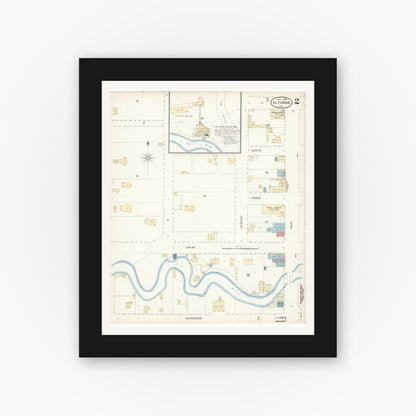Old map wall art mockup — black gallery frame with white mat — Sanborn Fire Insurance Map from Alturas, Modoc County, California (1898), Sheet #0002