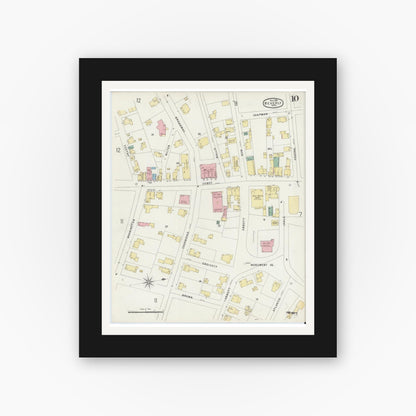 Old map wall art mockup — black gallery frame with white mat — Sanborn Fire Insurance Map from Beverly, Essex County, Massachusetts (1896), Sheet #0010
