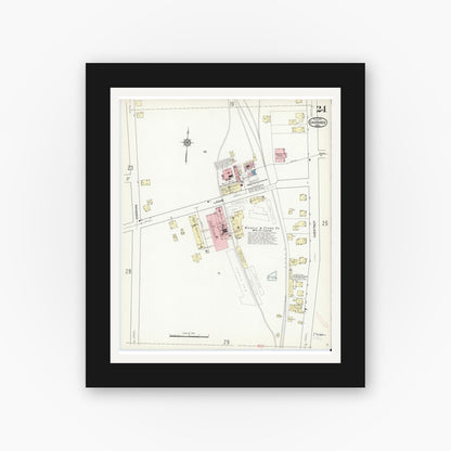 Old map wall art mockup — black gallery frame with white mat — Sanborn Fire Insurance Map from Gardner, Worcester County, Massachusetts (1914), Sheet #0024