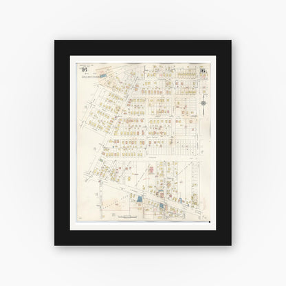 Old map wall art mockup — black gallery frame with white mat — Sanborn Fire Insurance Map from Michigan City, La Porte County, Indiana (1948), Sheet #0016