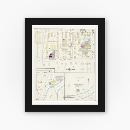 Old map wall art mockup — black gallery frame with white mat — Sanborn Fire Insurance Map from Owatonna, Steele County, Minnesota (1915), Sheet #0002