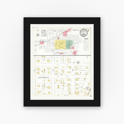 Old map wall art mockup — black gallery frame with white mat — Sanborn Fire Insurance Map from Seymour, Wayne County, Iowa (1900) â€” Complete Set