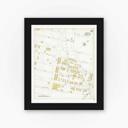 Old map wall art mockup — black gallery frame with white mat — Sanborn Fire Insurance Map from Homestead, Allegheny County, Pennsylvania (1907), Sheet #0015