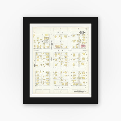 Old map wall art mockup — black gallery frame with white mat — Sanborn Fire Insurance Map from Taylor, Williamson County, Texas (1912), Sheet #0007