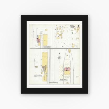 Old map wall art mockup — black gallery frame with white mat — Sanborn Fire Insurance Map from Hearne, Robertson County, Texas (1901), Sheet #0003