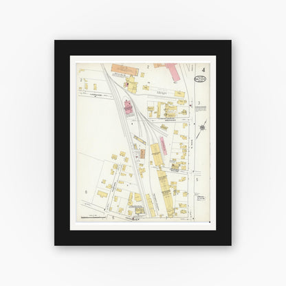 Old map wall art mockup — black gallery frame with white mat — Sanborn Fire Insurance Map from Natick, Middlesex County, Massachusetts (1915), Sheet #0004