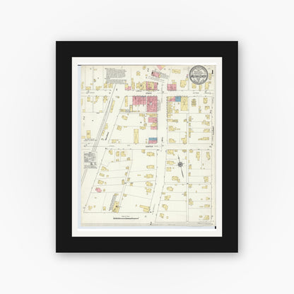 Old map wall art mockup — black gallery frame with white mat — Sanborn Fire Insurance Map from Milford Center, Union County, Ohio (1911), Sheet #0001