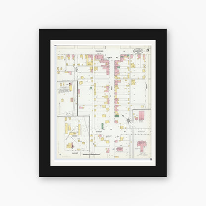 Old map wall art mockup — black gallery frame with white mat — Sanborn Fire Insurance Map from Somerset, Perry County, Ohio (1901), Sheet #0003