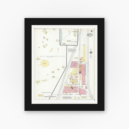 Old map wall art mockup — black gallery frame with white mat — Sanborn Fire Insurance Map from Havana, Mason County, Illinois (1914), Sheet #0008
