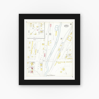 Old map wall art mockup — black gallery frame with white mat — Sanborn Fire Insurance Map from West Union, Fayette County, Iowa (1902), Sheet #0004