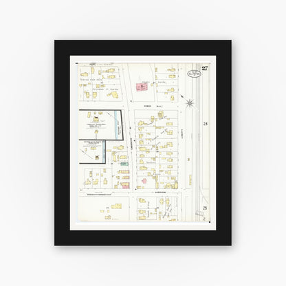 Old map wall art mockup — black gallery frame with white mat — Sanborn Fire Insurance Map from Clinton, Clinton County, Iowa (1897), Sheet #0027