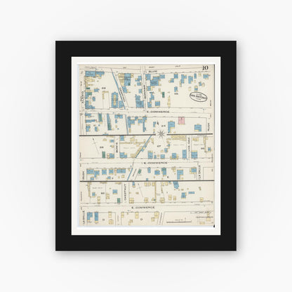 Old map wall art mockup — black gallery frame with white mat — Sanborn Fire Insurance Map from San Antonio, Bexar County, Texas (1885), Sheet #0010