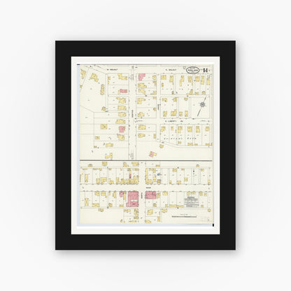 Old map wall art mockup — black gallery frame with white mat — Sanborn Fire Insurance Map from Ashland, Ashland County, Ohio (1911), Sheet #0014