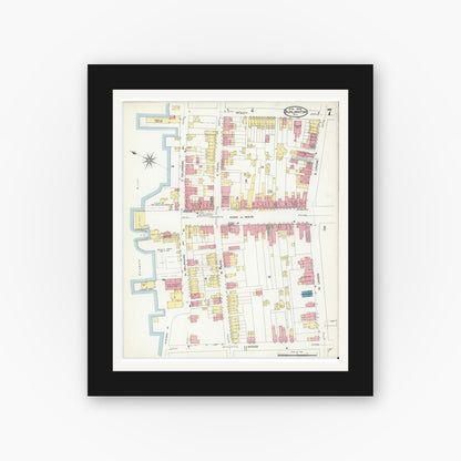 Old map wall art mockup — black gallery frame with white mat — Sanborn Fire Insurance Map from Burlington, Burlington County, New Jersey (1908), Sheet #0006