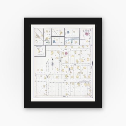 Old map wall art mockup — black gallery frame with white mat — Sanborn Fire Insurance Map from Frankford, Pike County, Missouri (1902), Sheet #0002