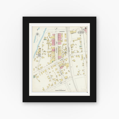 Old map wall art mockup — black gallery frame with white mat — Sanborn Fire Insurance Map from Blossburg, Tioga County, Pennsylvania (1897), Sheet #0003