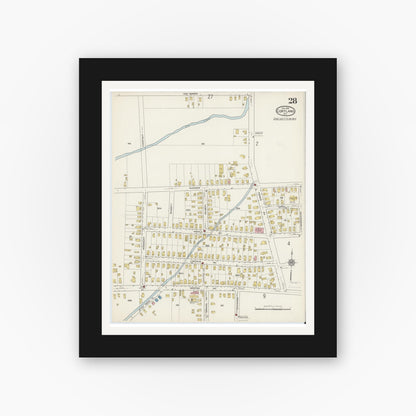 Old map wall art mockup — black gallery frame with white mat — Sanborn Fire Insurance Map from Cortland, Cortland County, New York (1915), Sheet #0028