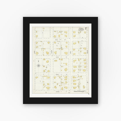 Old map wall art mockup — black gallery frame with white mat — Sanborn Fire Insurance Map from Taylor, Williamson County, Texas (1898), Sheet #0007