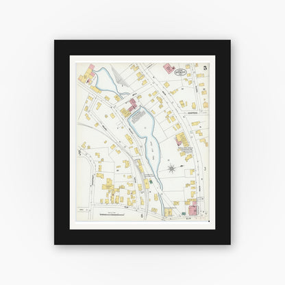 Old map wall art mockup — black gallery frame with white mat — Sanborn Fire Insurance Map from Spencer, Worcester County, Massachusetts (1901), Sheet #0005