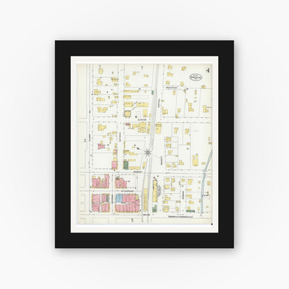 Old map wall art mockup — black gallery frame with white mat — Sanborn Fire Insurance Map from Brenham, Washington County, Texas (1901), Sheet #0004