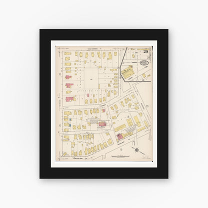 Old map wall art mockup — black gallery frame with white mat — Sanborn Fire Insurance Map from Norwalk, Huron County, Ohio (1922), Sheet #0020