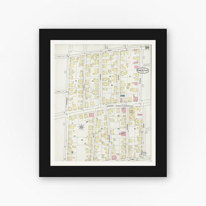 Old map wall art mockup — black gallery frame with white mat — Sanborn Fire Insurance Map from Newburyport, Essex County, Massachusetts (1894), Sheet #0016