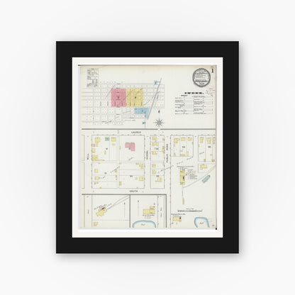 Old map wall art mockup — black gallery frame with white mat — Sanborn Fire Insurance Map from Harrisburg, Saline County, Illinois (1894) - Complete Map Set