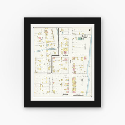 Old map wall art mockup — black gallery frame with white mat — Sanborn Fire Insurance Map from Le Claire, Scott County, Iowa (1895), Sheet #0002