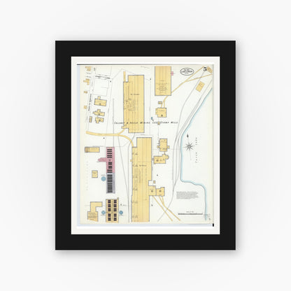 Old map wall art mockup — black gallery frame with white mat — Sanborn Fire Insurance Map from Lake Linden, Houghton County, Michigan (1908), Sheet #0005