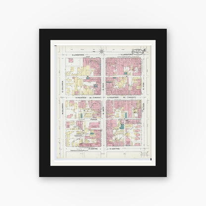 Old map wall art mockup — black gallery frame with white mat — Sanborn Fire Insurance Map from Springfield, Clark County, Ohio (1891), Sheet #0004