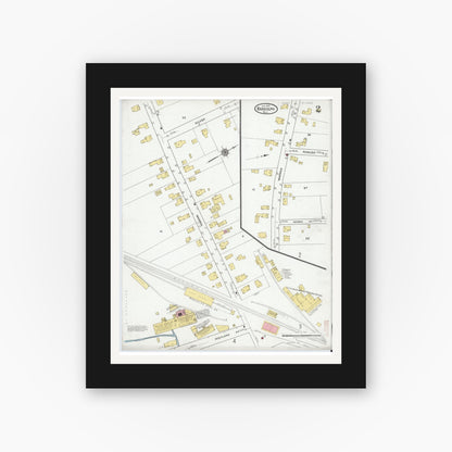 Old map wall art mockup — black gallery frame with white mat — Sanborn Fire Insurance Map from Randolph, Norfolk County, Massachusetts (1919), Sheet #0002