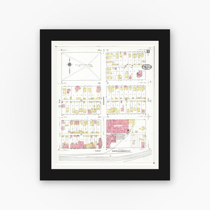 Old map wall art mockup — black gallery frame with white mat — Sanborn Fire Insurance Map from Fort Madison, Lee County, Iowa (1919), Sheet #0011
