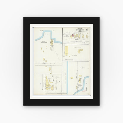 Old map wall art mockup — black gallery frame with white mat — Sanborn Fire Insurance Map from Sault Sainte Marie, Chippewa County, Michigan (1897), Sheet #0017