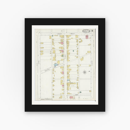 Old map wall art mockup — black gallery frame with white mat — Sanborn Fire Insurance Map from Hummelstown, Dauphin County, Pennsylvania (1895), Sheet #0003