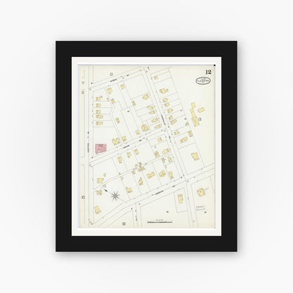 Old map wall art mockup — black gallery frame with white mat — Sanborn Fire Insurance Map from Flushing, Queens County, New York (1897), Sheet #0012