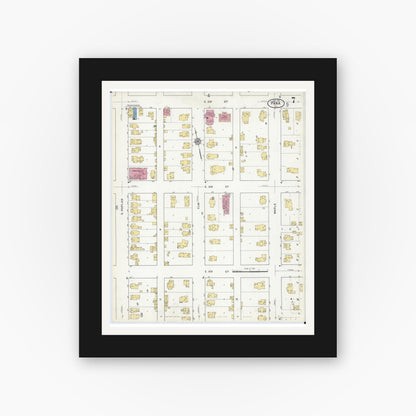 Old map wall art mockup — black gallery frame with white mat — Sanborn Fire Insurance Map from Pana, Christian County, Illinois (1916), Sheet #0007