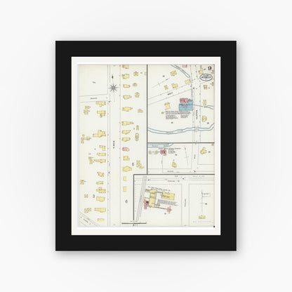 Old map wall art mockup — black gallery frame with white mat — Sanborn Fire Insurance Map from Homer, Cortland County, New York (1898), Sheet #0009
