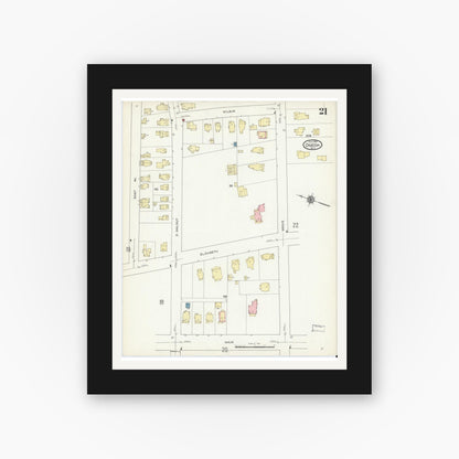 Old map wall art mockup — black gallery frame with white mat — Sanborn Fire Insurance Map from Oneida, Madison County, New York (1914), Sheet #0021