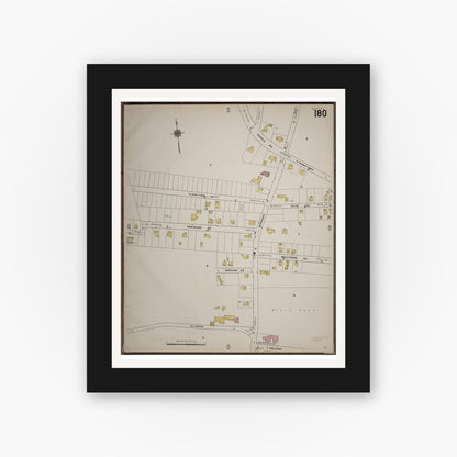 Old map wall art mockup — black gallery frame with white mat — Sanborn Fire Insurance Map from Worcester, Worcester County, Massachusetts (1910), Sheet #0180