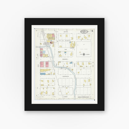 Old map wall art mockup — black gallery frame with white mat — Sanborn Fire Insurance Map from Spring Valley, Fillmore County, Minnesota (1915), Sheet #0004