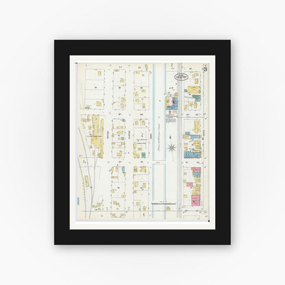 Old map wall art mockup — black gallery frame with white mat — Sanborn Fire Insurance Map from Lockport, Will County, Illinois (1902), Sheet #0003