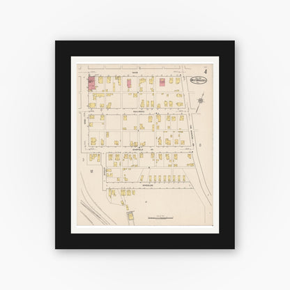 Old map wall art mockup — black gallery frame with white mat — Sanborn Fire Insurance Map from West Middlesex, Mercer County, Pennsylvania (1921), Sheet #0004