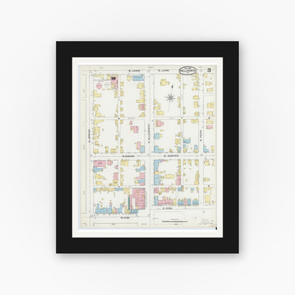 Old map wall art mockup — black gallery frame with white mat — Sanborn Fire Insurance Map from Bellefonte, Centre County, Pennsylvania (1892), Sheet #0003